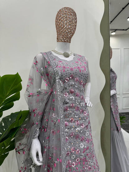 Grey x Pink Sharara Suit