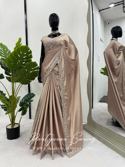 MINKA - Champagne Satin Designer Saree