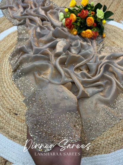 NAYLAA - Space dinner saree with stone border