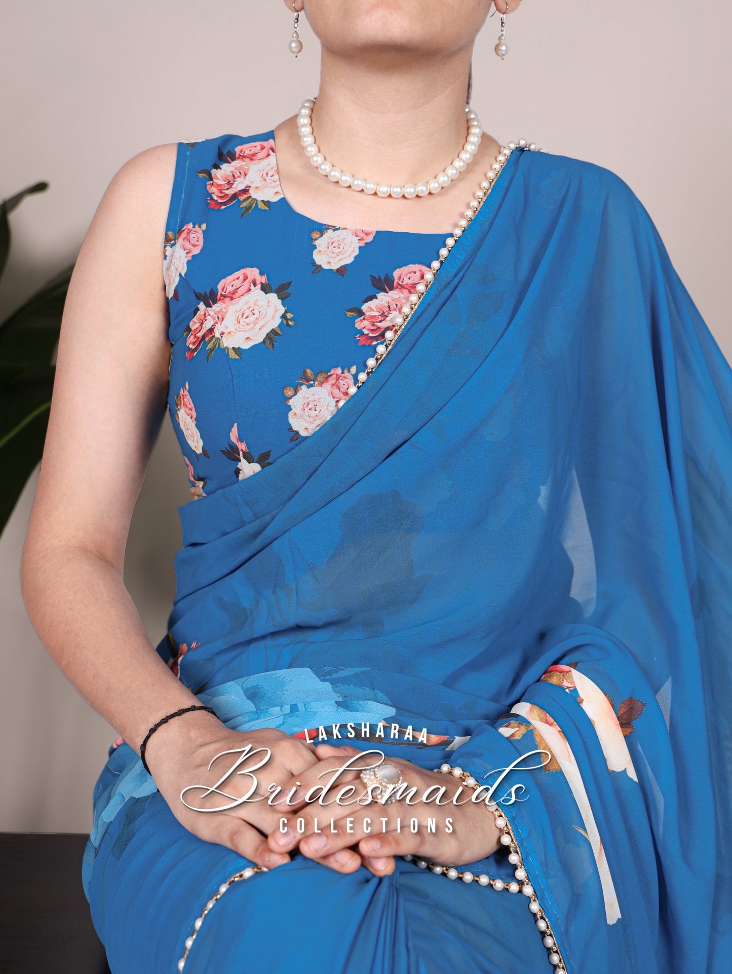 Partywear Floral Pearl Georgette Saree x Pearl Border