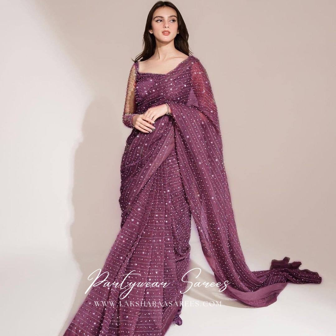 NISAA - Luxe Partywear Georgette Saree with stone work