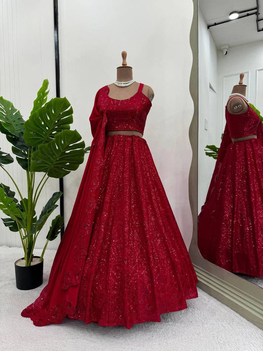 Sparkly Red Georgette Lehenga