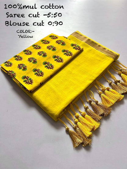 Soft Mul Cotton Saree x Tassel