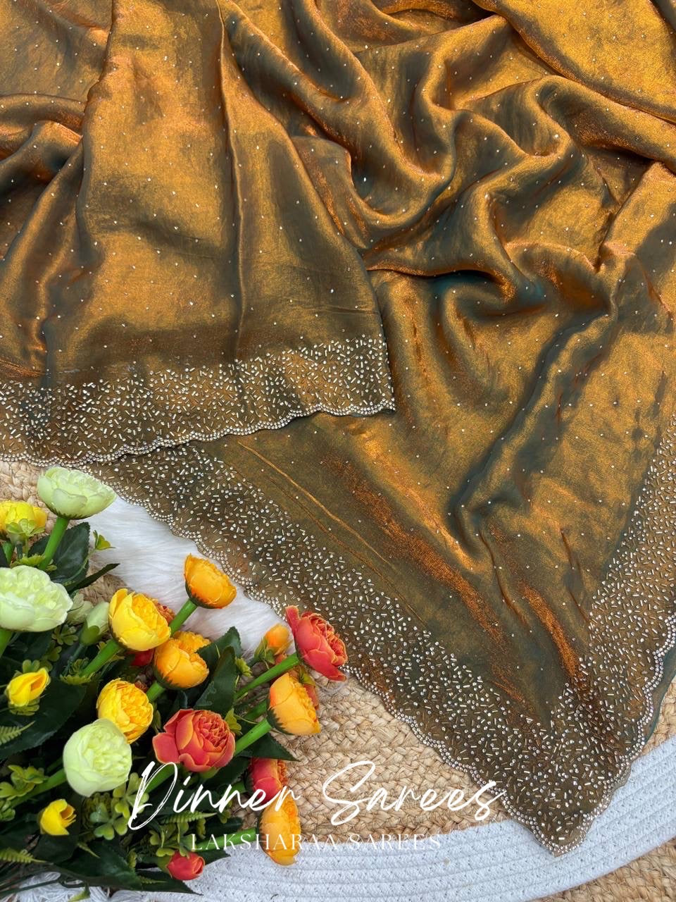 NAYLAA - Space dinner saree with stone border