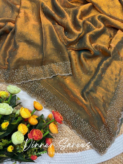 NAYLAA - Space dinner saree with stone border