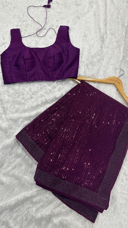 SAJNII - Purple Partywear Sequinned Saree