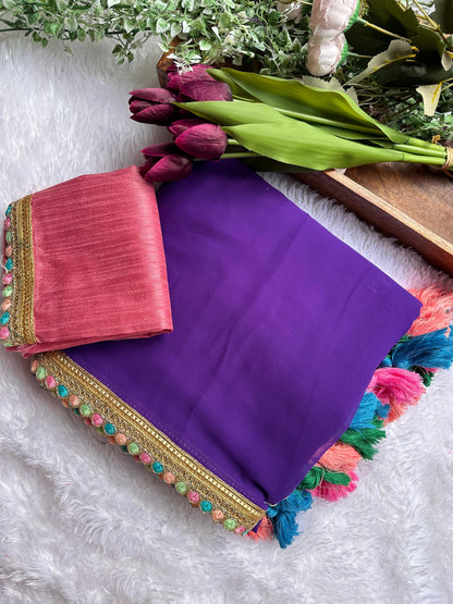 MINORI - Georgette Saree x Colourful Tassel