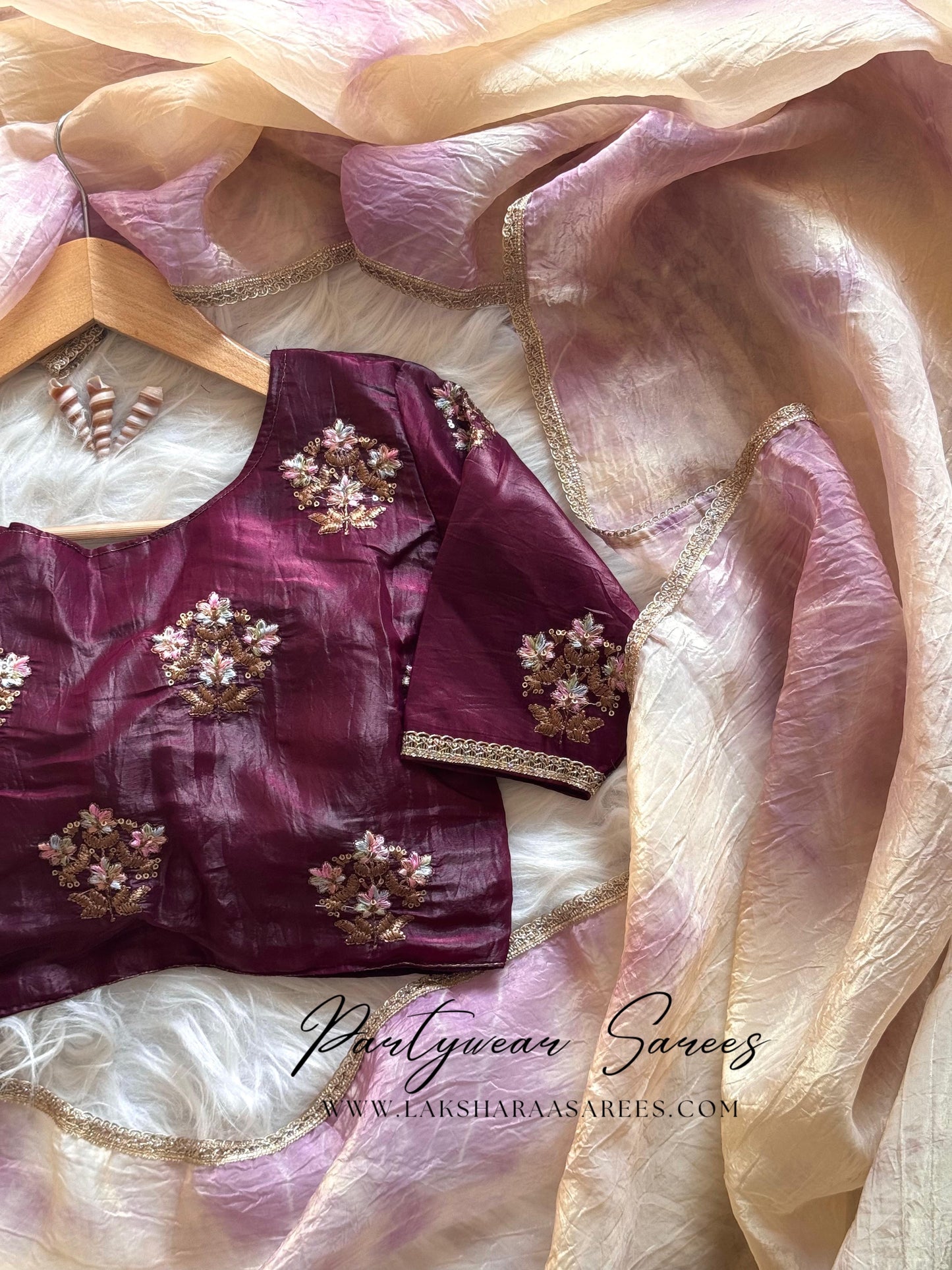 JAZMIN - Soft Tissue Saree x Floral Readymade Blouse