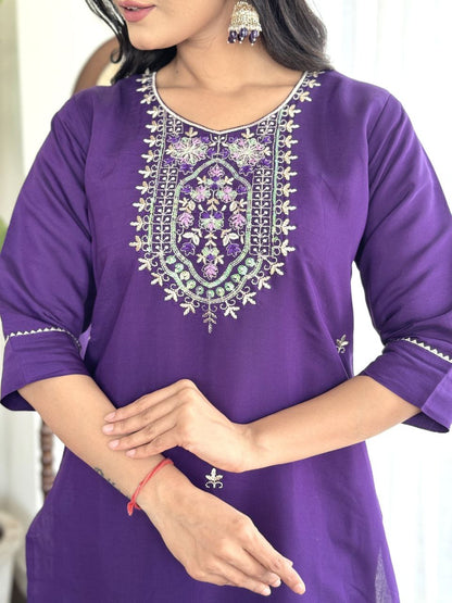 Premium Purple Kurti Set with Grand Neckline