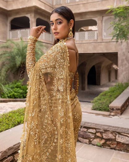 SOPHIA - Gold Partywear Sequinned Saree