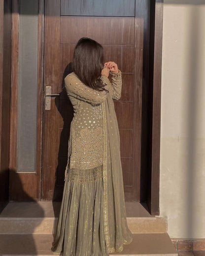 TAMANA - Olive Shimmery Sharara Suit