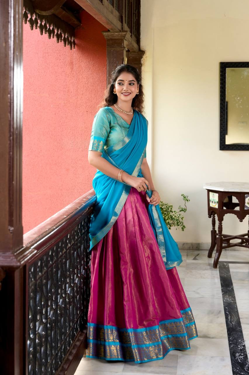 DIVYAA - Kanchi Cotton Silk Half Saree Lehenga