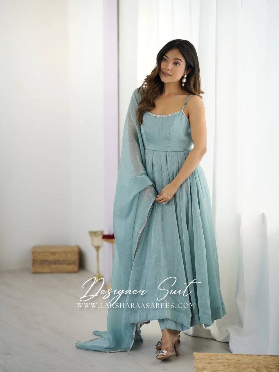 SILVIA Baby Blue Anarkali Suit Laksharaa Sarees SILVIA Baby Blue Anarkali Suit Laksharaa Sarees