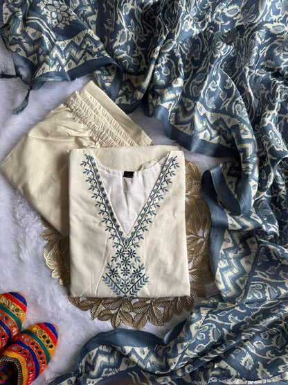 Festive Special Off White Kadhi Kurti Set