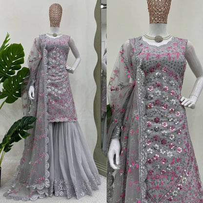 Grey x Pink Sharara Suit