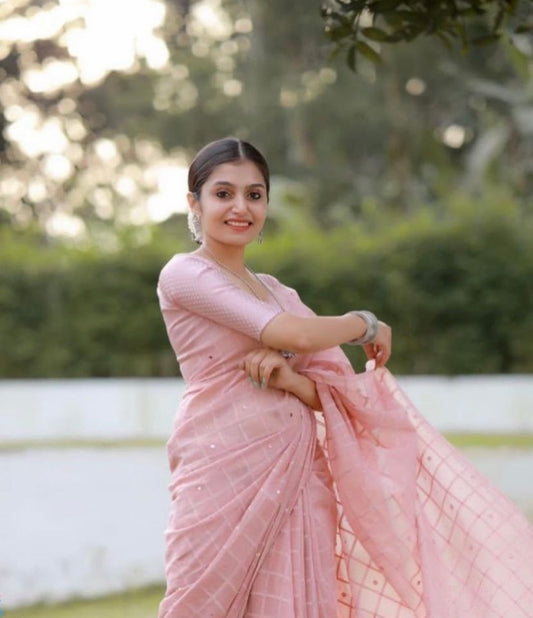 Sowmya Chex Cotton Saree with Free Jewelry