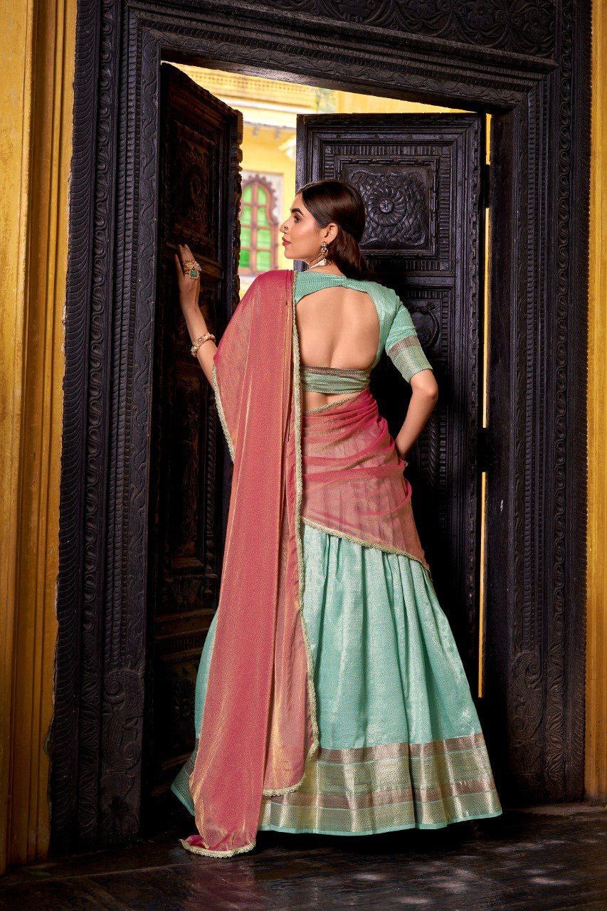 ANJANA — Pastel Crush Silk Half Saree Lehenga [ fully stitched ] - Laksharaa Sarees