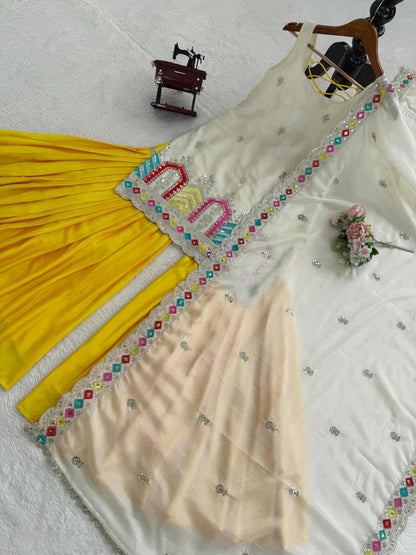 MUHALI — Haldi Special Chinnon Silk Sharara Suit - Laksharaa Sarees