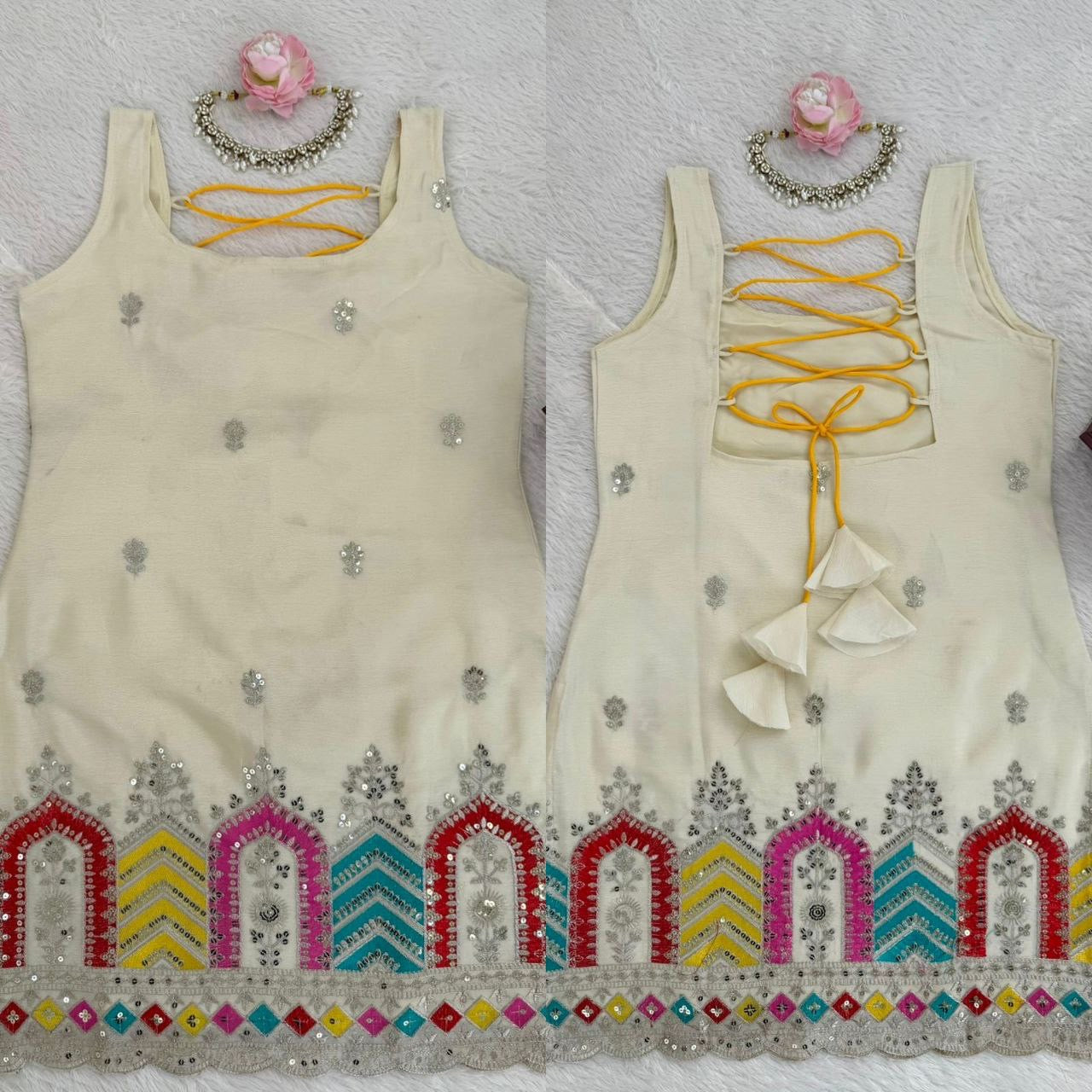 MUHALI — Haldi Special Chinnon Silk Sharara Suit - Laksharaa Sarees