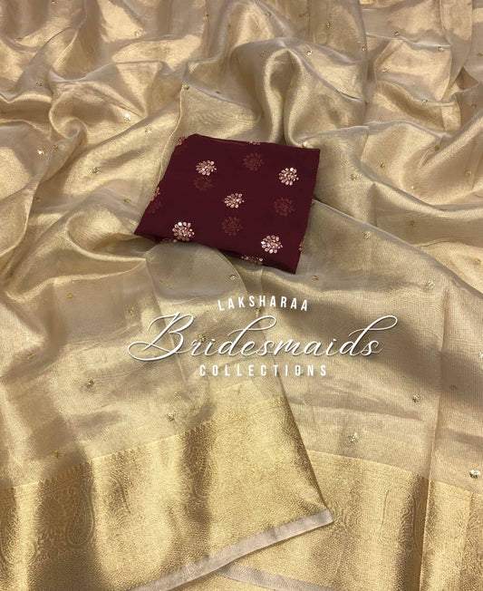 CHITRA 2.0 — Soft Tissue Silk Saree x Maroon Blouse