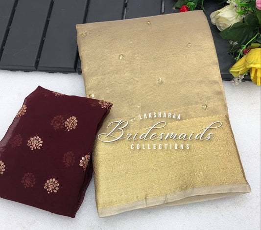 CHITRA 2.0 — Soft Tissue Silk Saree x Maroon Blouse