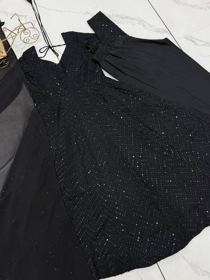 Premium Black Anarkali Suit with ruffle Duppata - Laksharaa Sarees