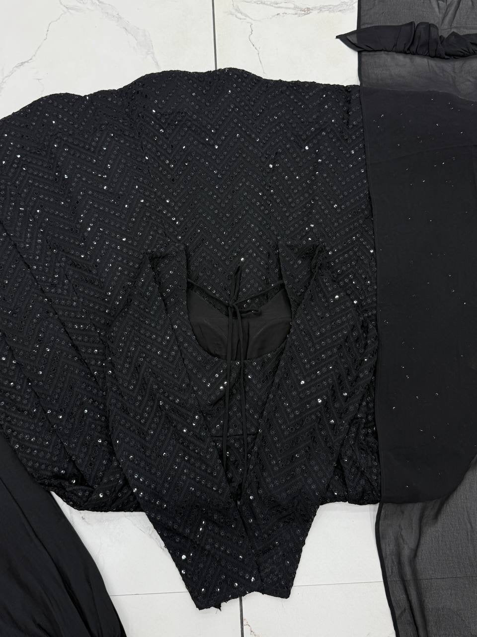 Premium Black Anarkali Suit with ruffle Duppata - Laksharaa Sarees