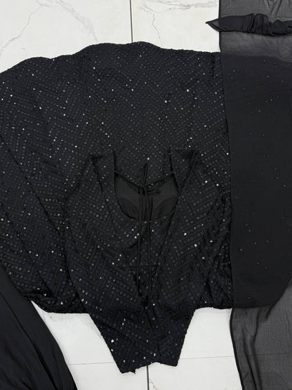 Premium Black Anarkali Suit with ruffle Duppata - Laksharaa Sarees