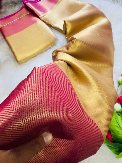 JOTHIKA - Stunning Gold x Pink Banarasi Tissue Saree
