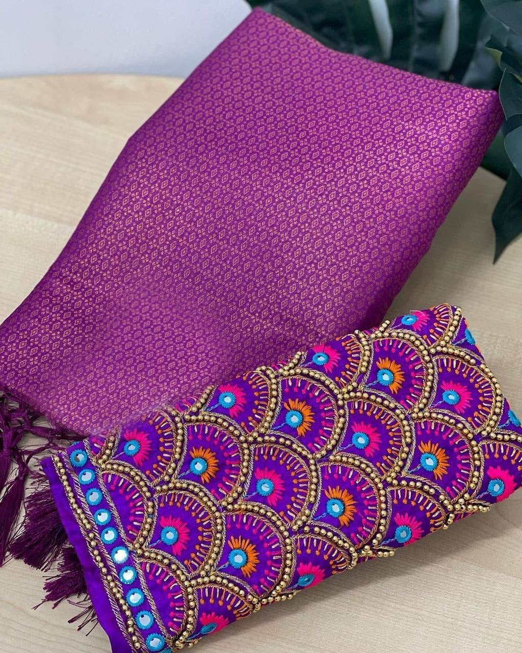 Soft Kubera Silk Saree with Aari work blouse Combo.1