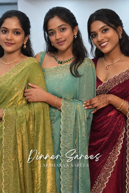 NAYLAA space dinner saree by Laksharaa Sarees with intricate stone border and elegant design in vibrant fabric.