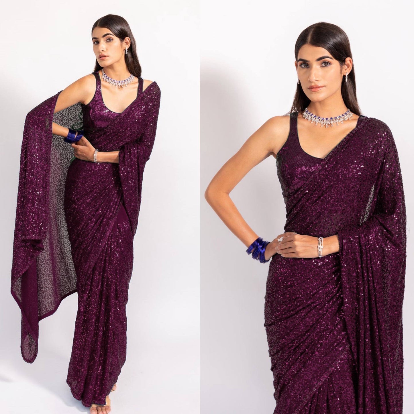 REEMA — Sequinned Georgette Partywear Saree