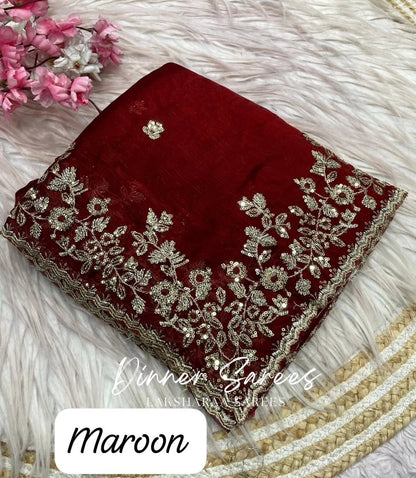 ROSALIE — Soft Fandy Chiffon Saree with heavy embroidery work - Laksharaa Sarees