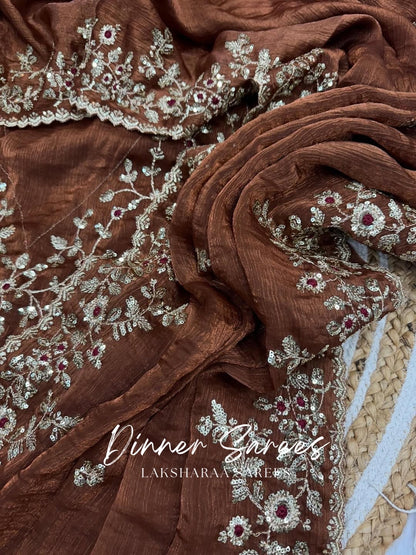 ROSALIE — Soft Fandy Chiffon Saree with heavy embroidery work - Laksharaa Sarees