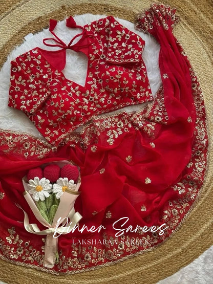 ROSALIE — Soft Fandy Chiffon Saree with heavy embroidery work - Laksharaa Sarees