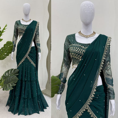 Green Ruffle Half Saree Lehenga
