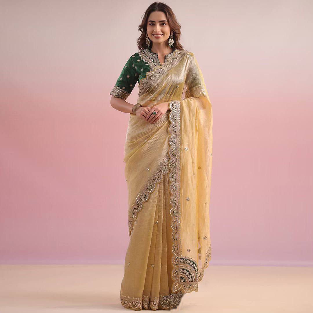 RUCHI - Yellow Gold x Green Georgette Saree