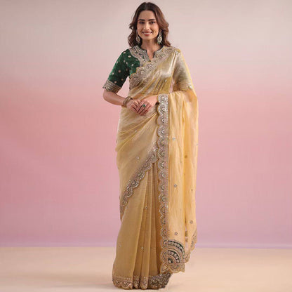 RUCHI - Yellow Gold x Green Georgette Saree