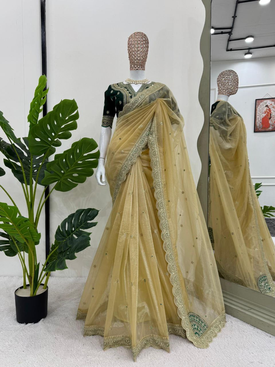 RUCHI - Yellow Gold x Green Georgette Saree