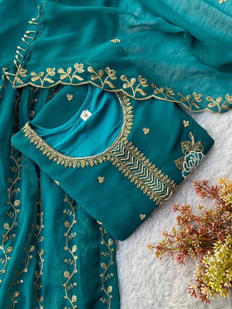 DILA — Green Georgette Sharara Suit - Laksharaa Sarees