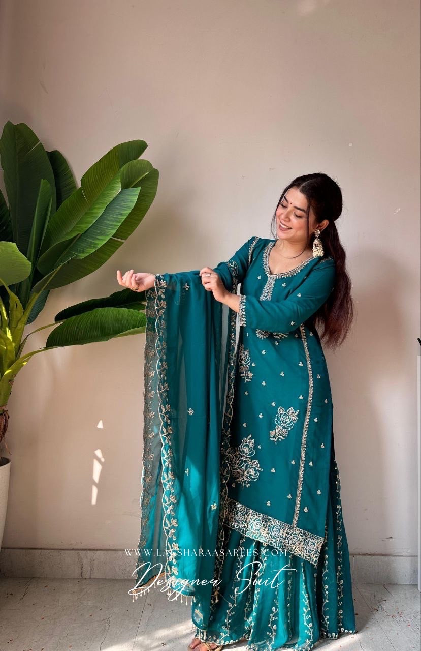 DILA — Green Georgette Sharara Suit - Laksharaa Sarees