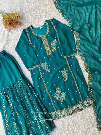 DILA — Green Georgette Sharara Suit - Laksharaa Sarees