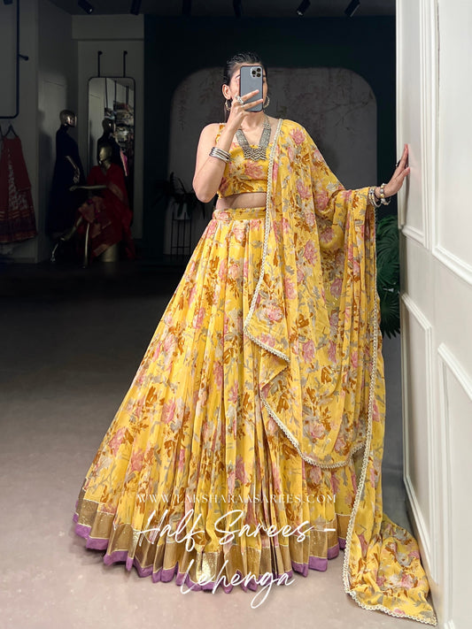 SACHITA — Chiffon Floral Print Half Saree Lehenga