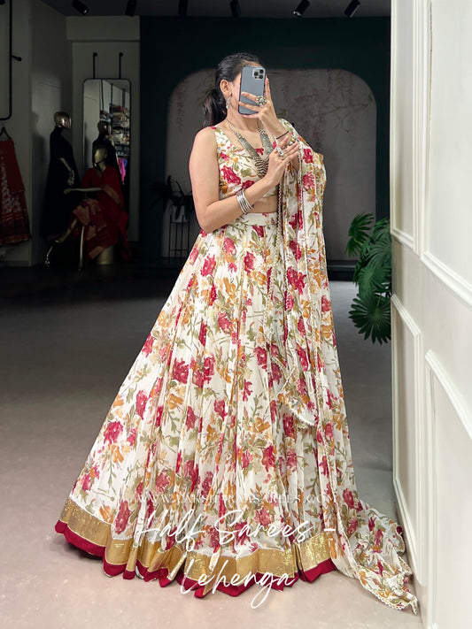 SACHITA — Chiffon Floral Print Half Saree Lehenga