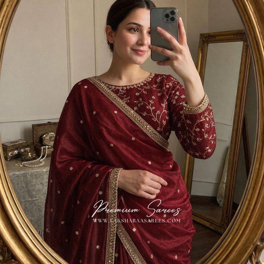 SWARNI - Shimmer Satin Saree x Embroidered Blouse