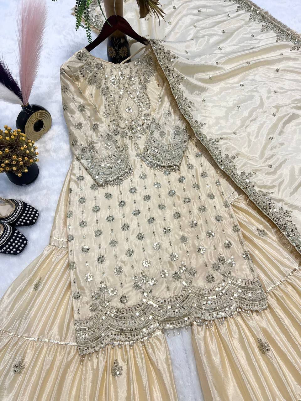 ARUSHI - Golden Beige Premium Sharara Suit - Laksharaa Sarees