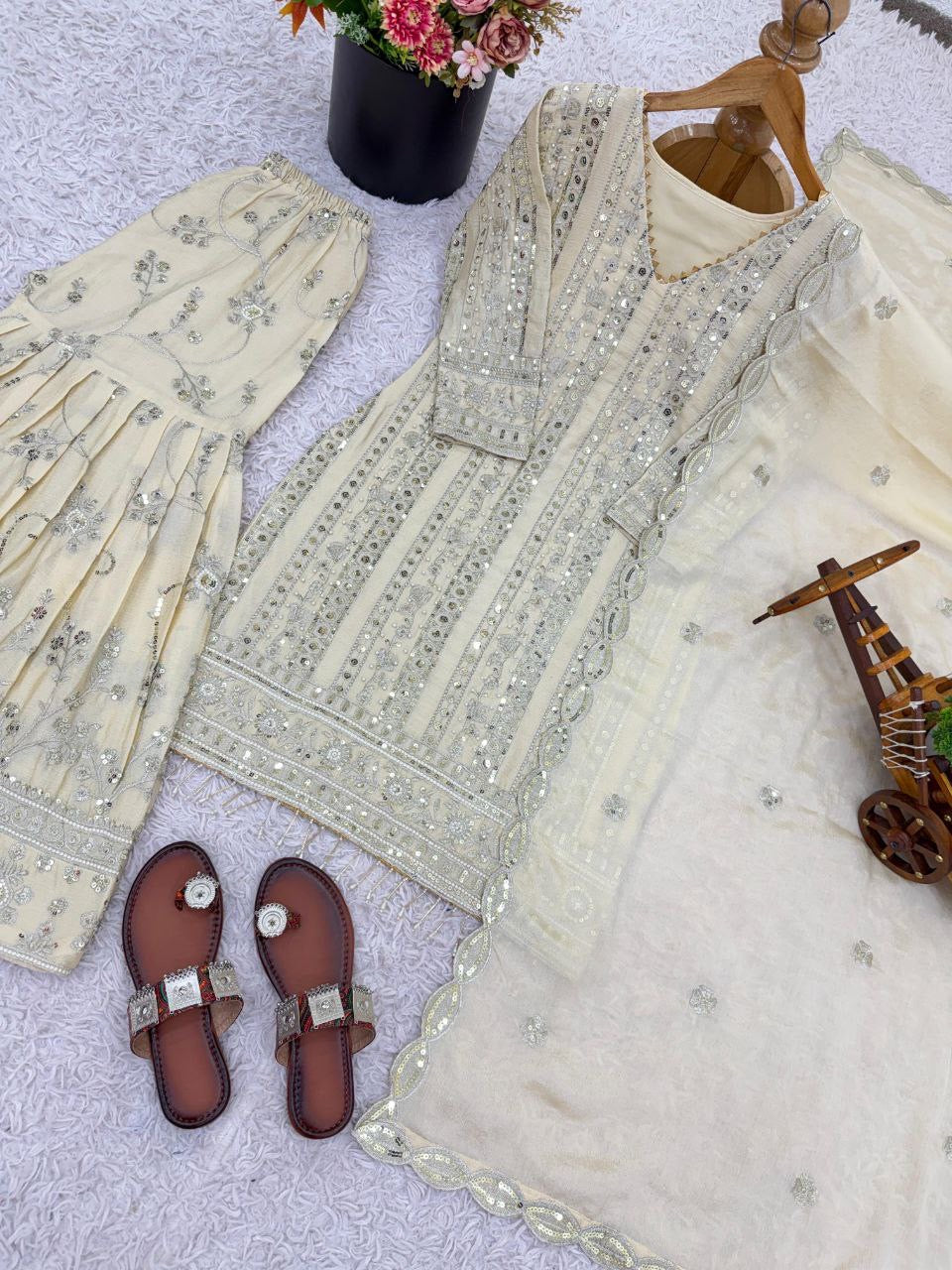 NADINE — Cream Georgette Sharara Suit - Laksharaa Sarees