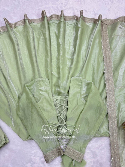 Pastel Shimmer Green Anarkali Suit