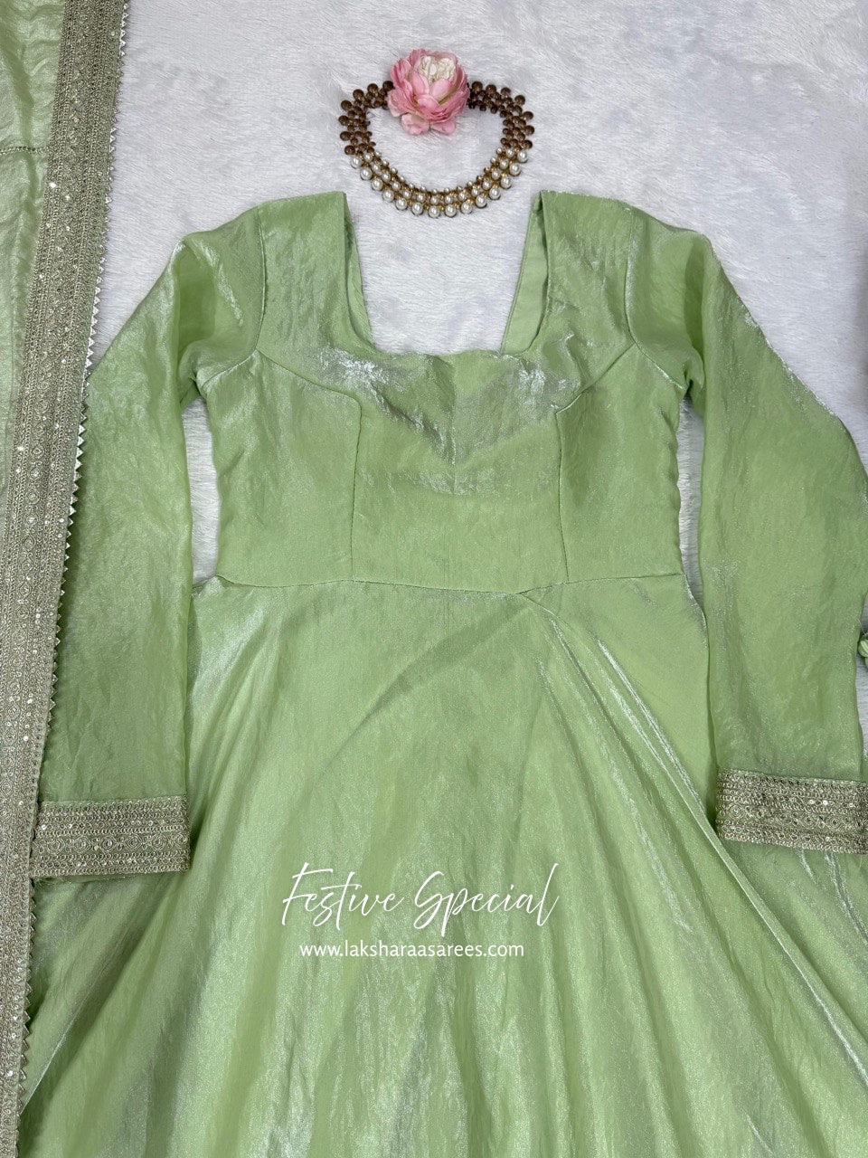 Pastel Shimmer Green Anarkali Suit