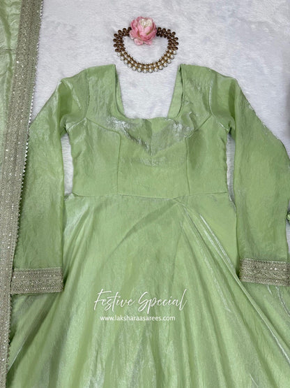 Pastel Shimmer Green Anarkali Suit